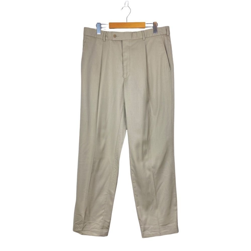 Pierre cardin Men's Vintage Beige Lined Pleated Dress Pant US 34 Short